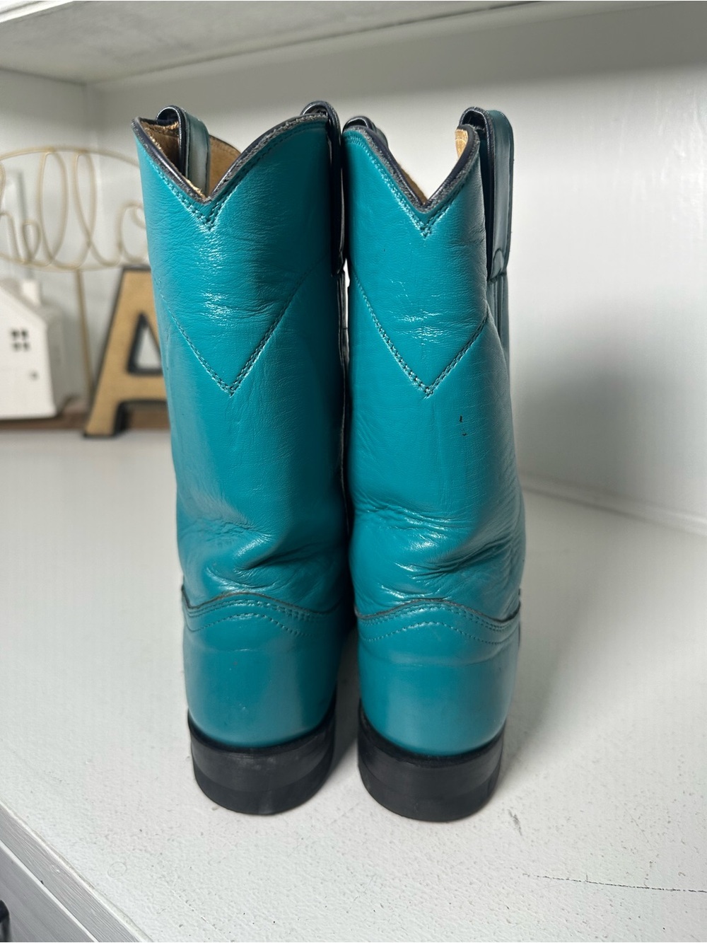 Vintage Justin Boots Womens 6B Turquoise Blue Cowboy USA Made Western Cowgirl - Picture 7 of 10